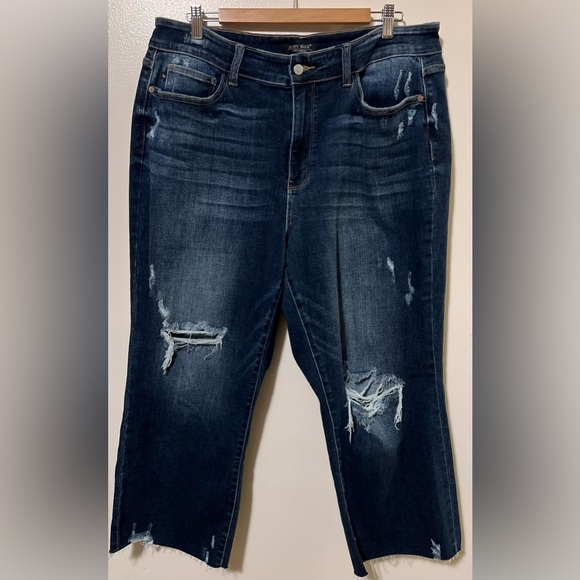 JUDY BLUE ALBANY HIGH RISE DISTRESSED CROPPED WIDE LEG NWOT - Picture 3 of 9